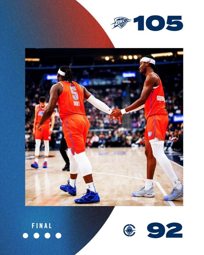 NBA今日战报：雷霆客场105-92快船