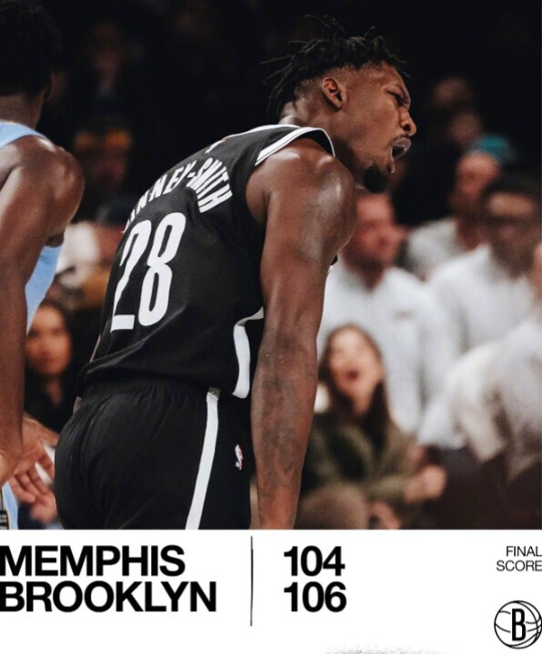 NBA今日战报：篮网106-104灰熊