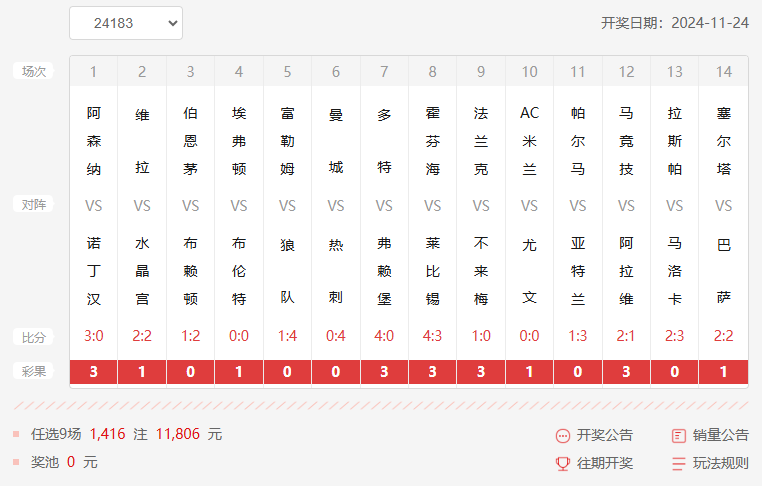 24182期足彩任九开奖