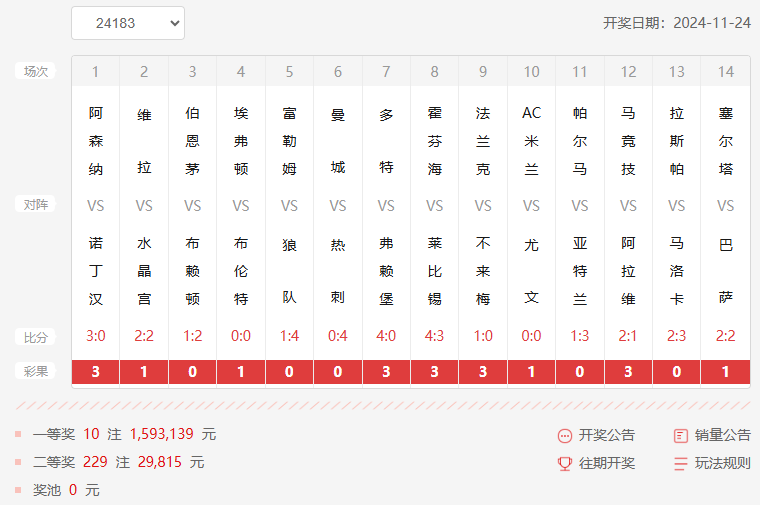 24182期足彩14场开奖