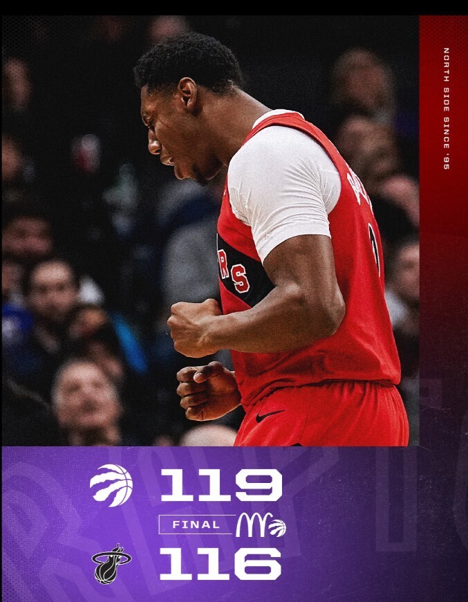 NBA赛程：猛龙119:116热火