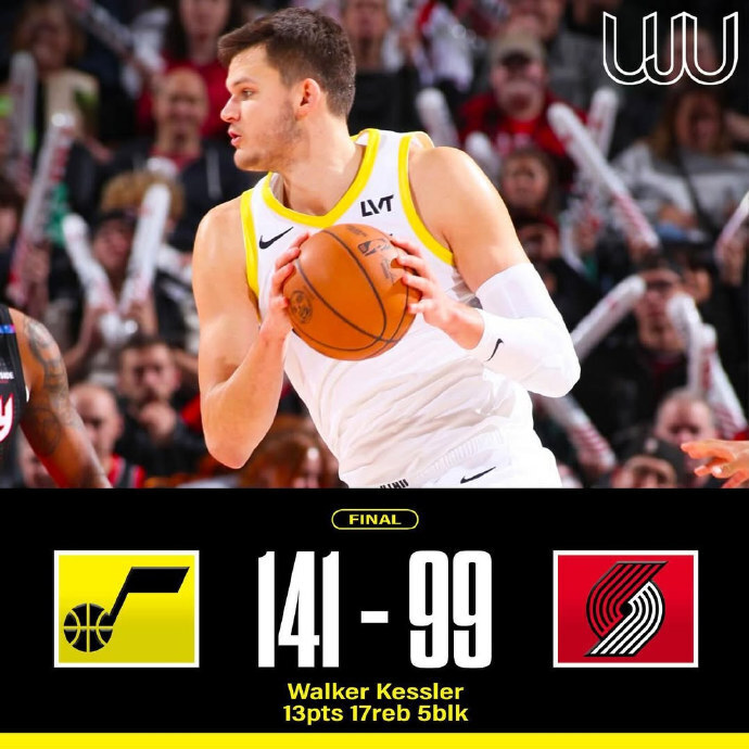 NBA：爵士141-99开拓者