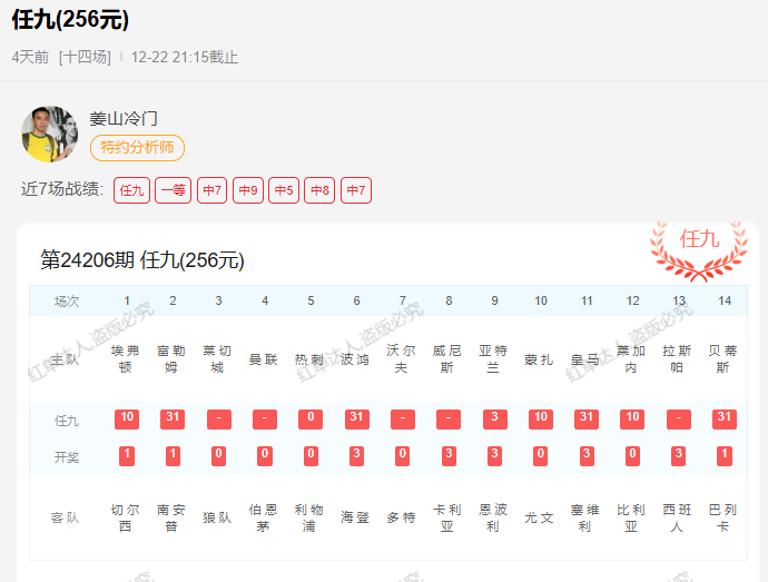 姜山老师上期命中任九