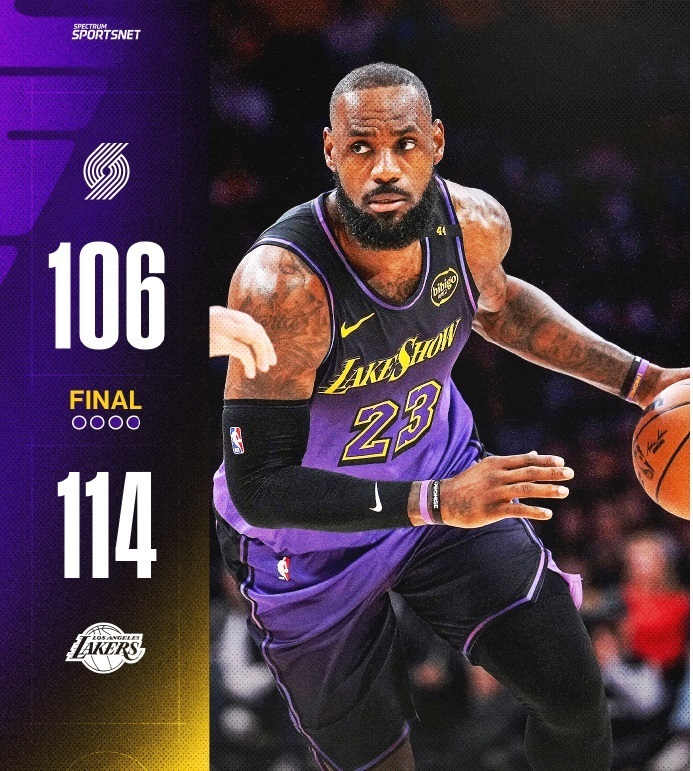 NBA：湖人114-106开拓者