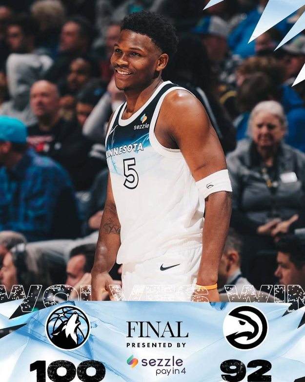 NBA赛程：森林狼100:92老鹰