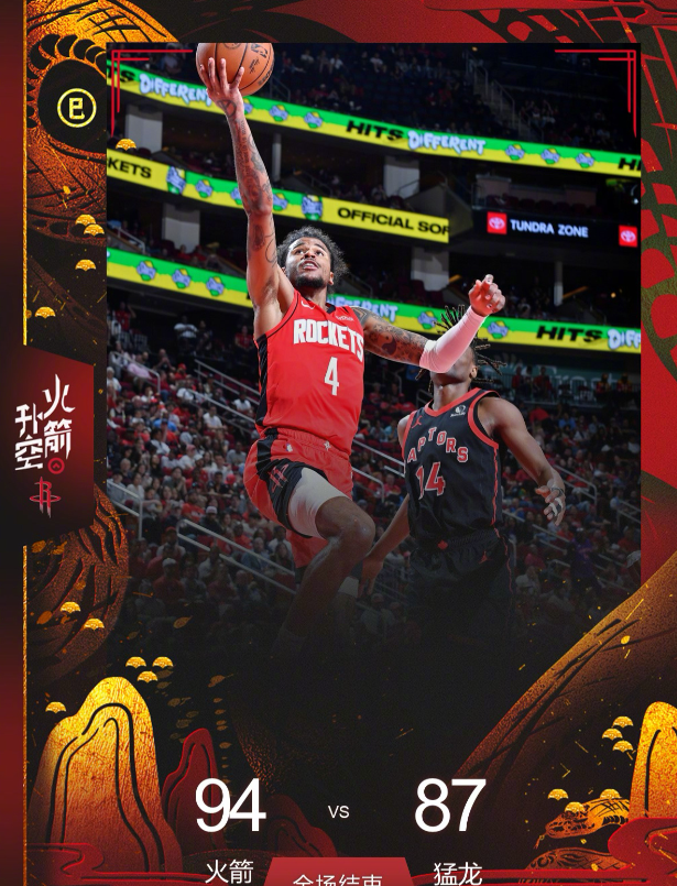 NBA赛程：火箭94:87猛龙