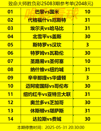 胜负彩-25083期