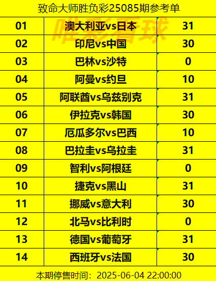 胜负彩-25085期