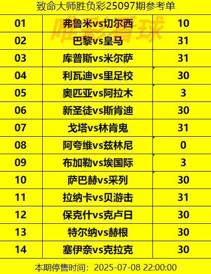 胜负彩25097期