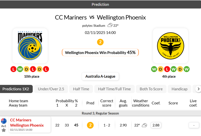 中央海岸vs惠灵顿