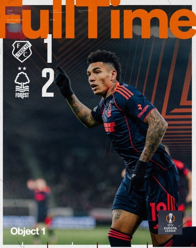 诺丁汉森林客场2-1乌德勒支