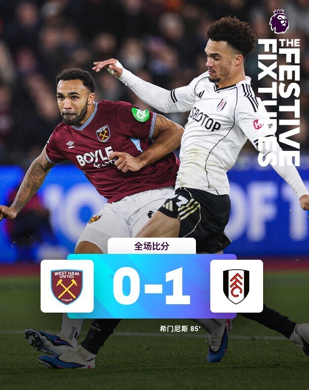 西汉姆联0-1富勒姆