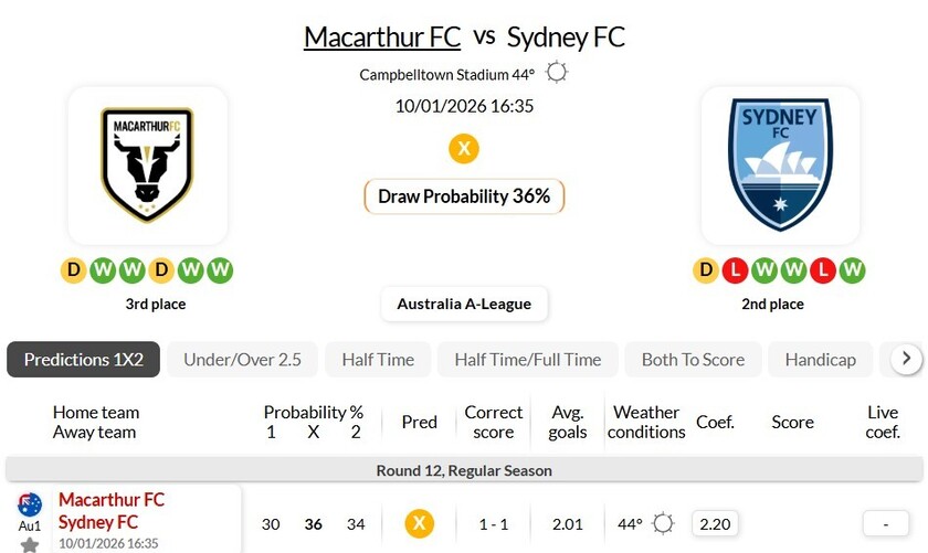 麦克阿瑟FCVS悉尼FC