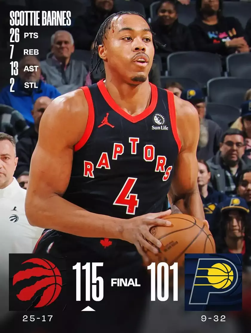 猛龙巴恩斯此役砍下26分7板13助2断