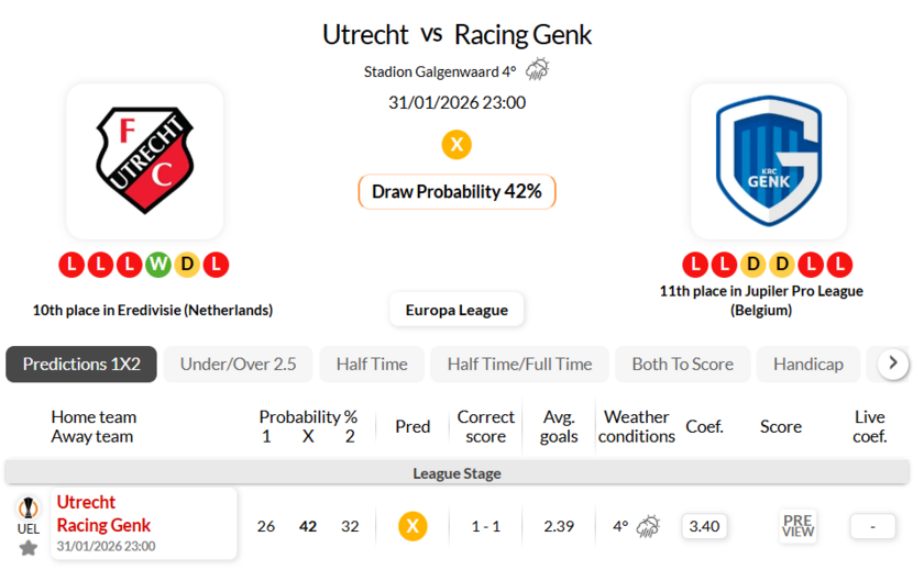 乌德勒支VS亨克