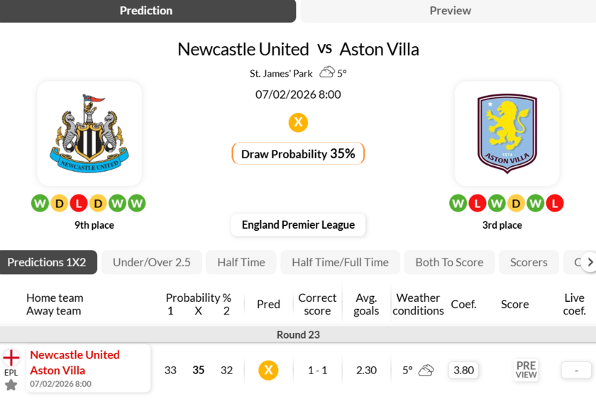 纽卡斯尔VS维拉