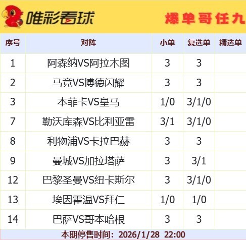 爆单哥26019期小单和复选单