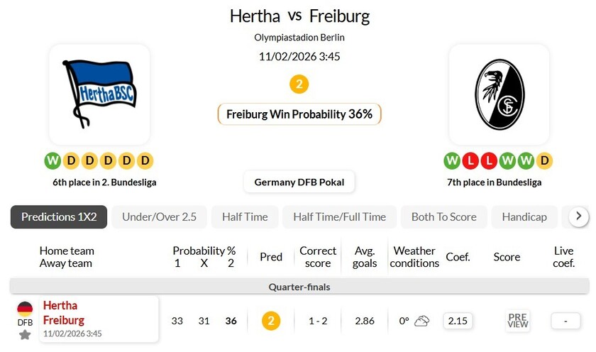 柏林赫塔VS弗赖堡