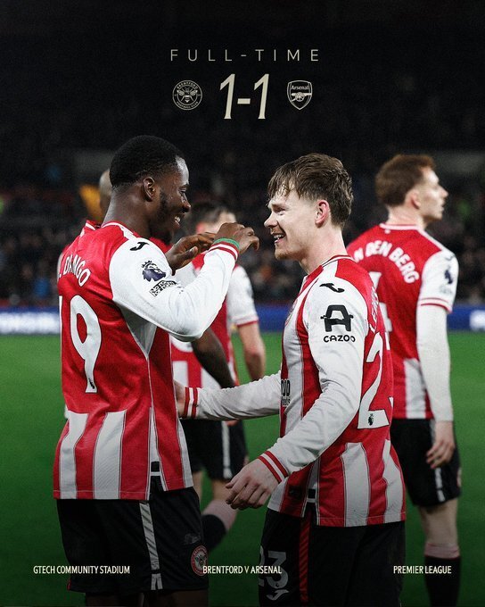 
布伦特福德1-1阿森纳
