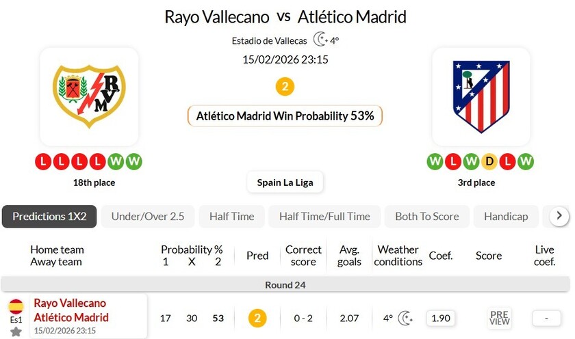 巴列卡诺vs马竞