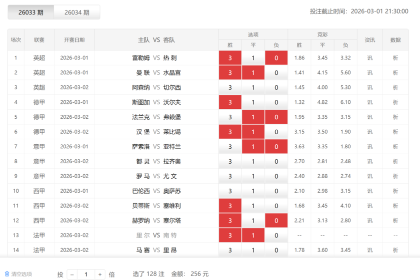 足彩26033期任九推荐