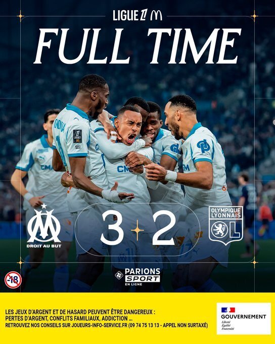 马赛3-2逆转击败里昂