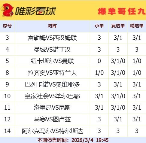 爆单哥26035期小单和复选单