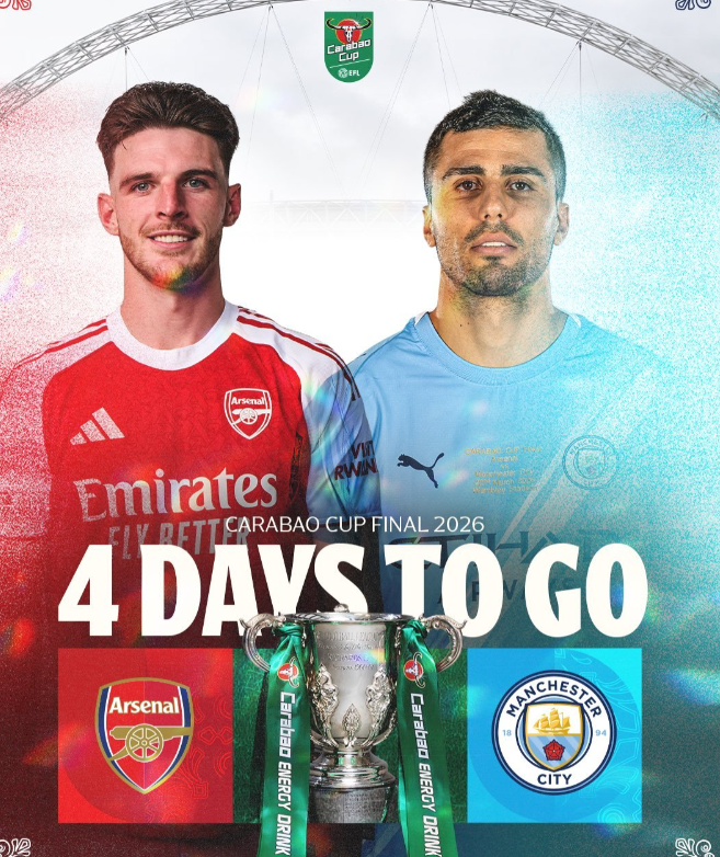 曼城将于4天后的联赛杯决赛中迎战阿森纳