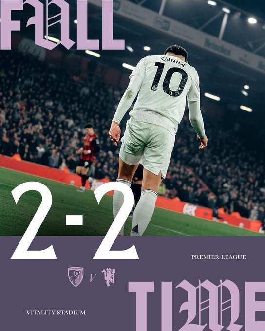 曼联2-2战平伯恩茅斯