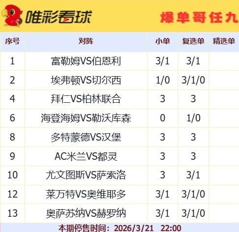 爆单哥26047期小单和复选单