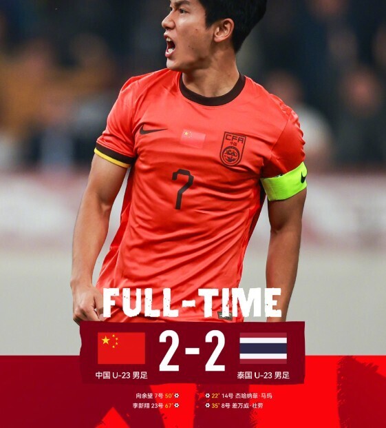 中国U23 2-2 泰国U23
