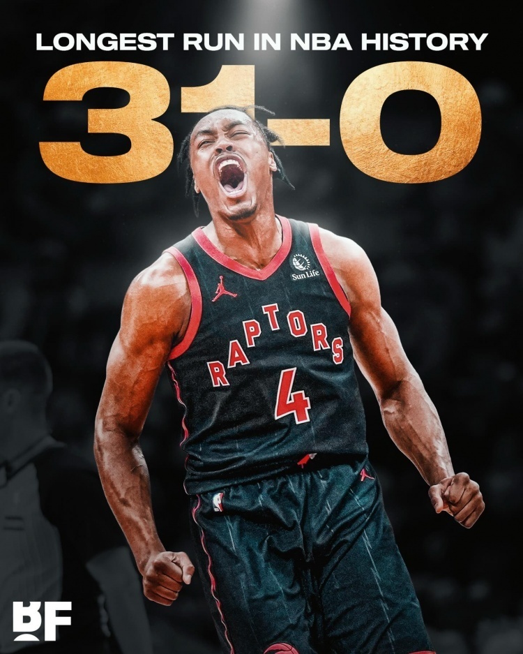 # 猛龙主场上演神迹 31-0攻势创NBA历史新纪录