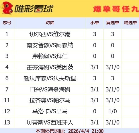 爆单哥26053期小单和复选单