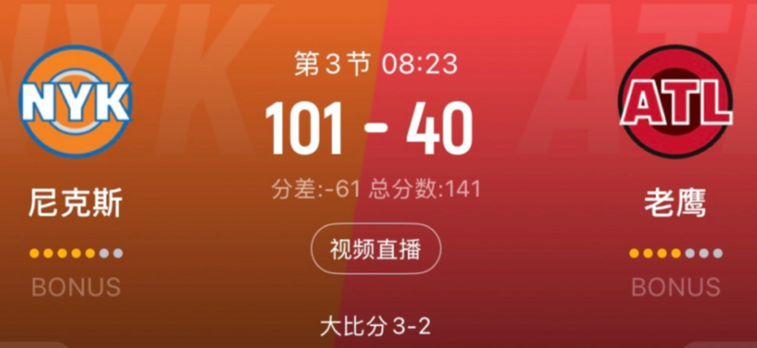 尼克斯一度101-40领先老鹰61分