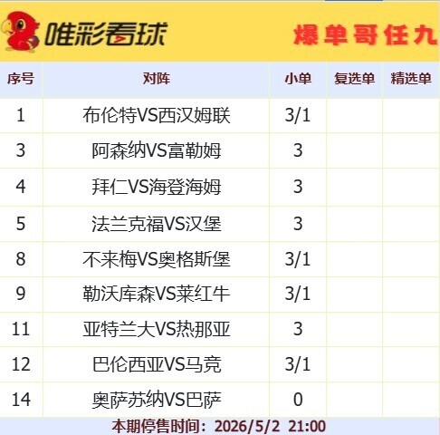 爆单哥26070期小单