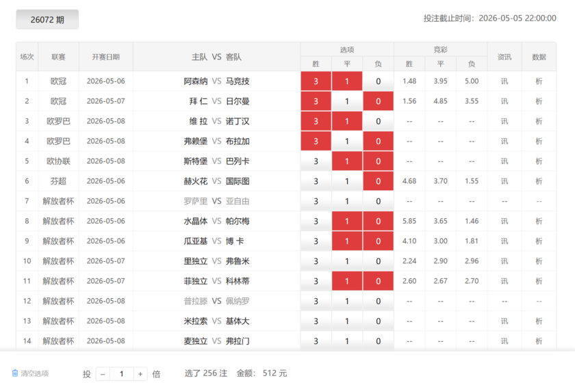 胜负彩26072期