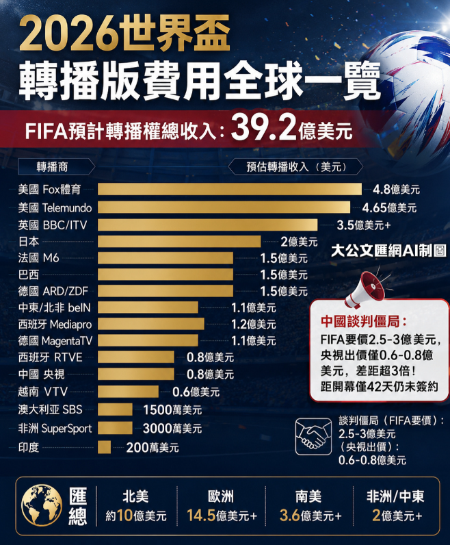 2026美加墨世界杯转播版费用全球一览