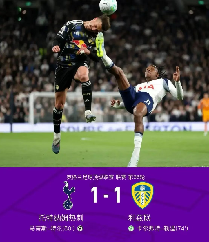 热刺1-1利兹联，特尔进球+送点
