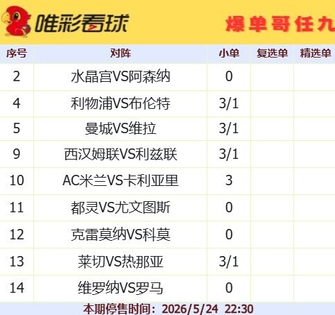 爆单哥26080期小单