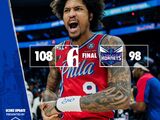 NBA-76人108-98击败黄蜂，恩比德34+9 马克西23+6 米西奇20分