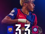 欧冠-跌宕！国米2-0领先被巴萨3-3扳平，邓弗里斯独造3球亚马尔破门